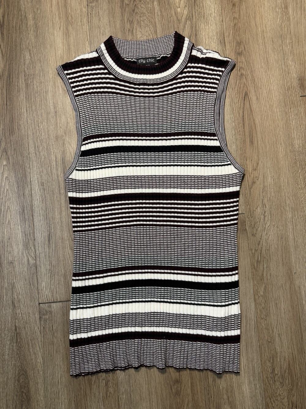 Women’s Size Medium Striped Sleeveless City Chic Pull Over Sweater